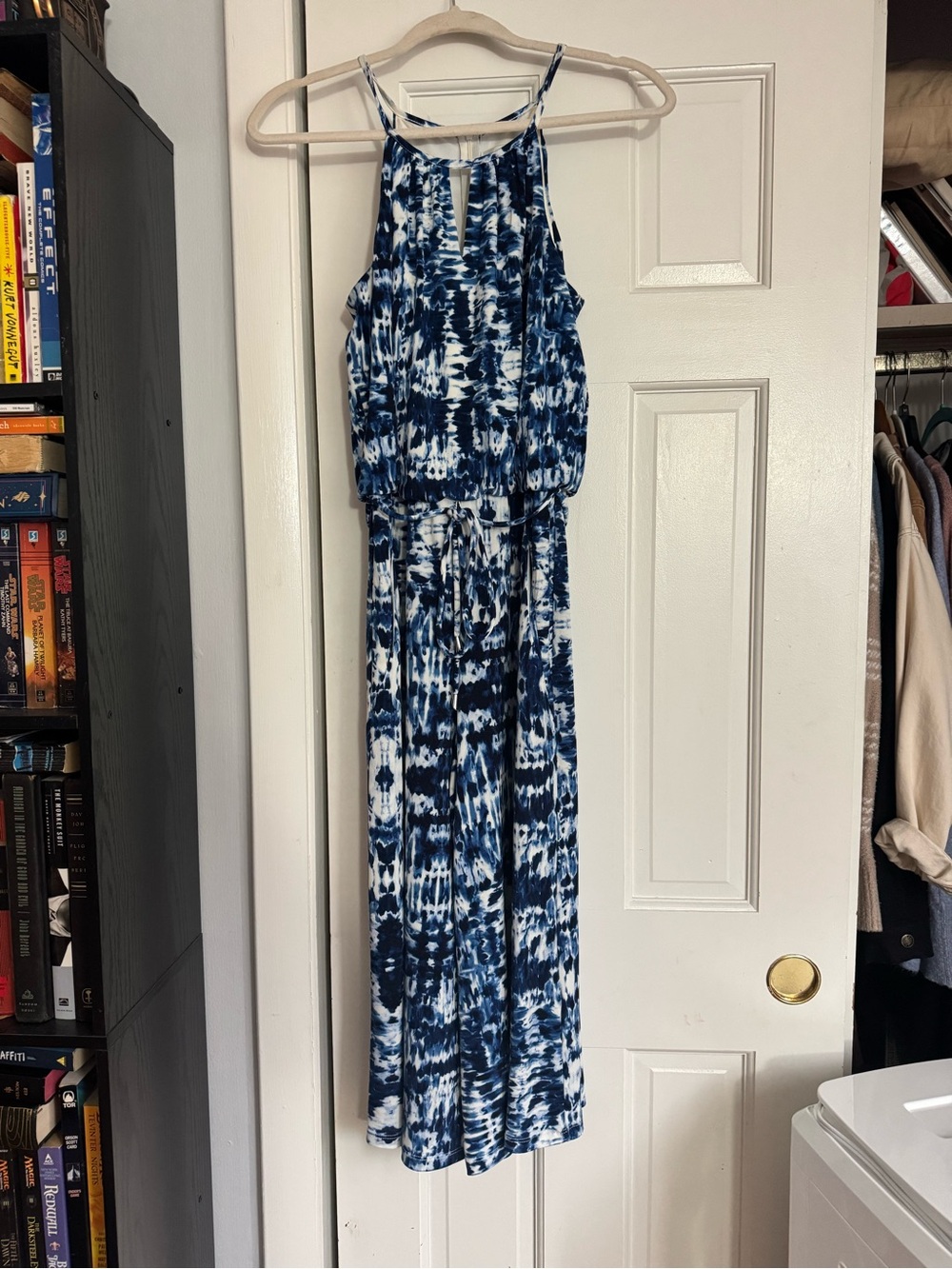 London Times Blue and White Tie-Dye Jumpsuit